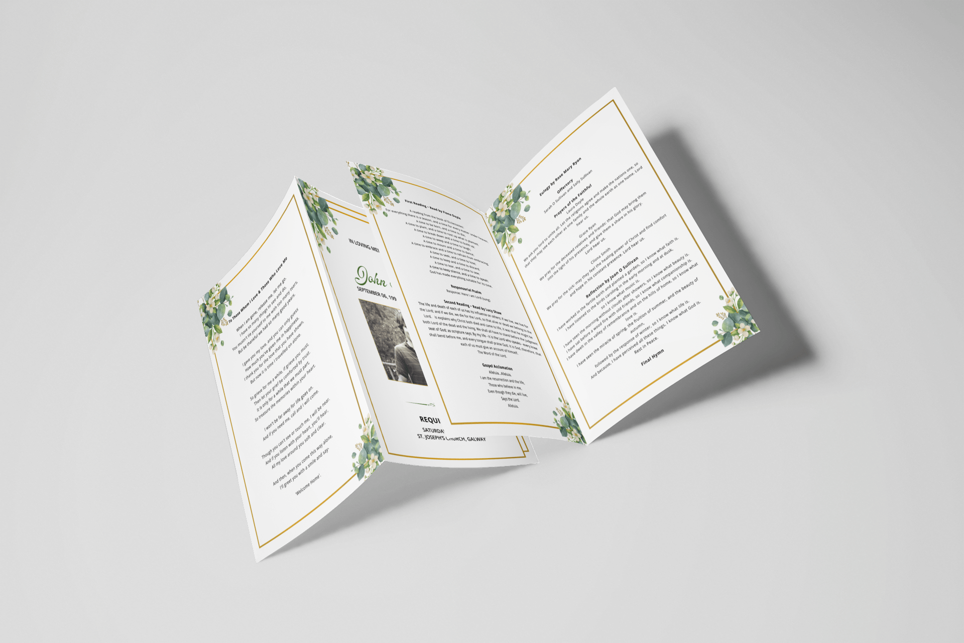 Funeral A5 Booklet Green and Gold - Jaycee