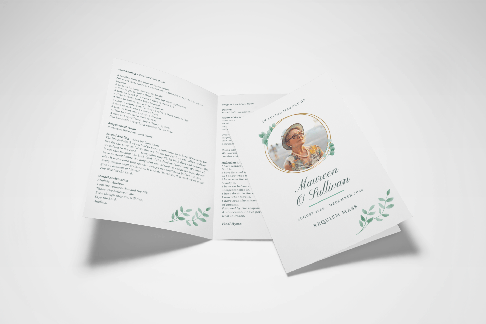 Funeral A5 Booklet Green Leaves - Jaycee