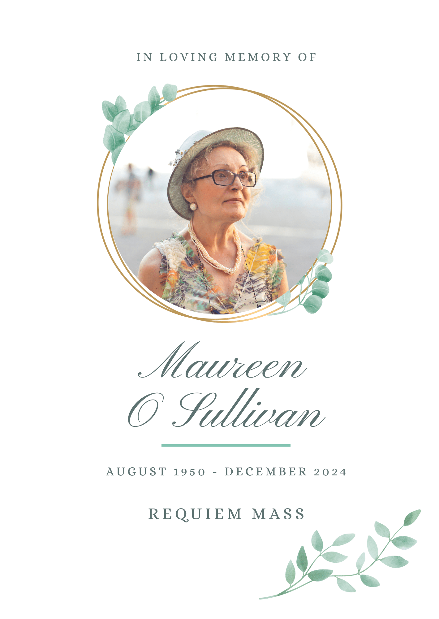 Funeral A5 Booklet Green Leaves - Jaycee