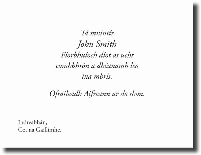 Acknowledgment Card Single 1413 Gaeilge - Jaycee